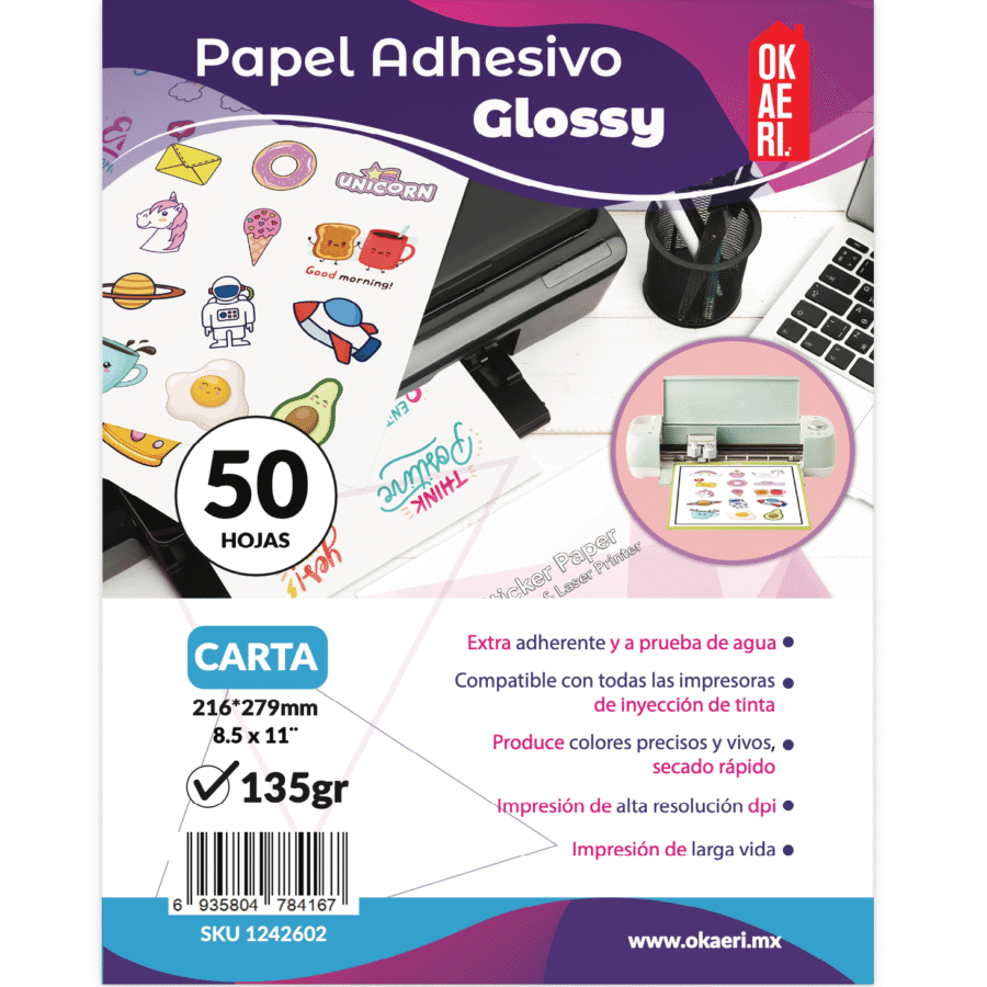 papel adhesivo glossy 135g 50 hojas cursor okaeri